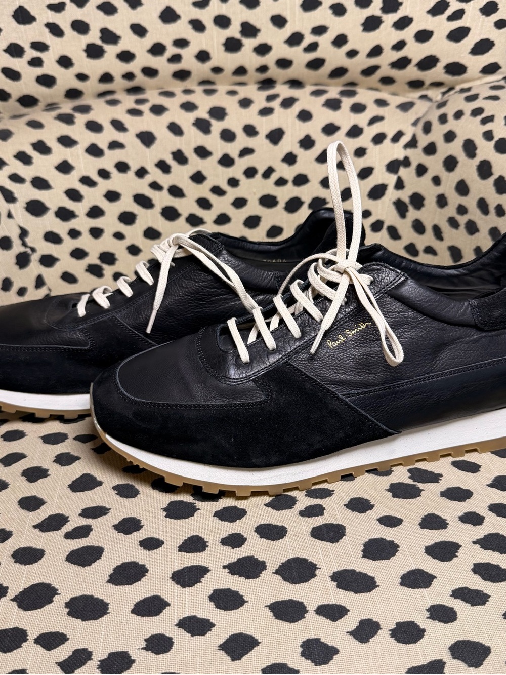 Paul Smith Black Leather & Suede Men's Sneakers with Cream Laces - Picture 3 of 6